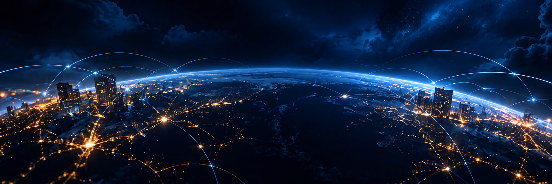 A planet with glowing blue and gold connections